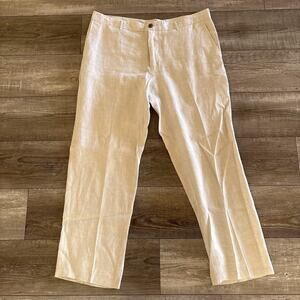 Tasso Elba Island 100% Linen Pants Sz 38x30 Cream Beige Flat Front Beach Coastal